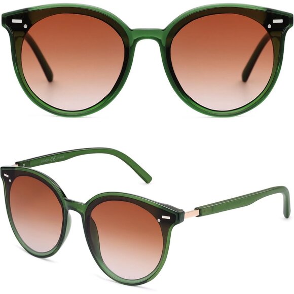 ⚡SOJOS Womens Transparent Green Round Retro Vintage Large Frame Sunglasses - Picture 3 of 5